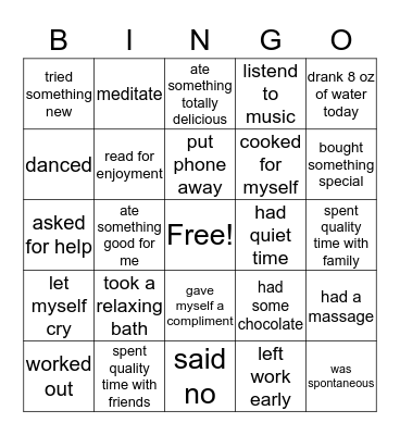Wellness Bingo Card
