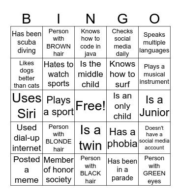 Meet N Greet Bingo Card