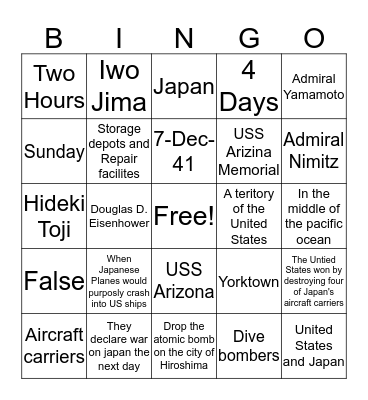 Quiz 9 Bingo Card