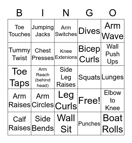 EXERCISE BINGO Card