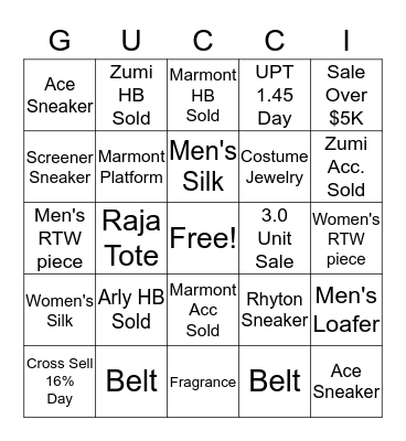 Gucci Bingo Card