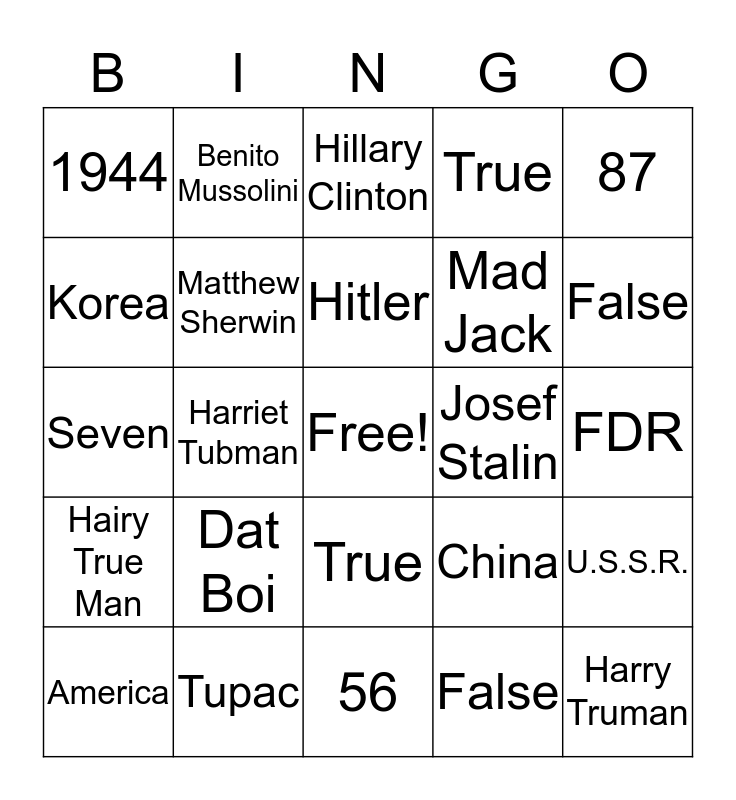 WW2 Bingo Card