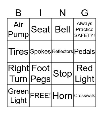 BICYCLE SAFETY Bingo Card