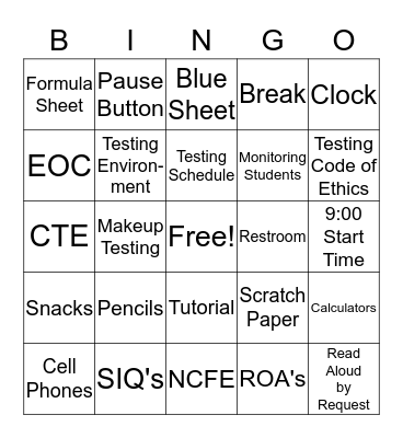 EOY TEST TRAINING Bingo Card