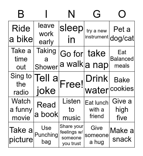 Self Care  Bingo Card