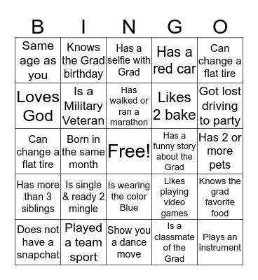 Graduation-Find the Guest Bingo Card