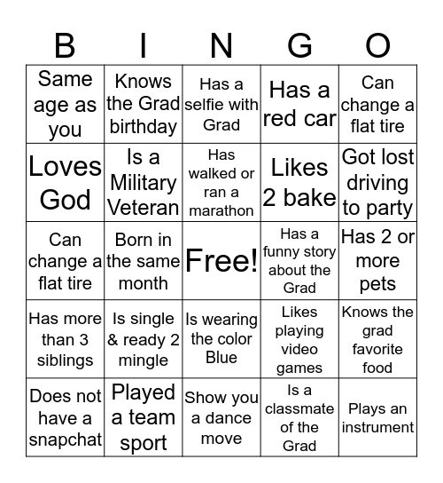 Graduation-Find the Guest Bingo Card