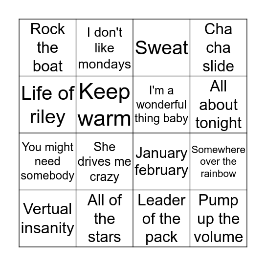 GARY'S MUSIC BINGO Card