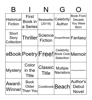 Adult Summer Reading Bingo Card