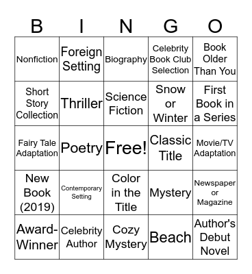 Adult Summer Reading Bingo Card