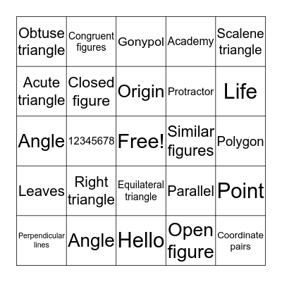 Geometry Bingo Card
