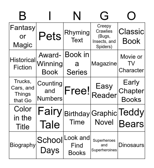 Early Reader Reading Bingo Card