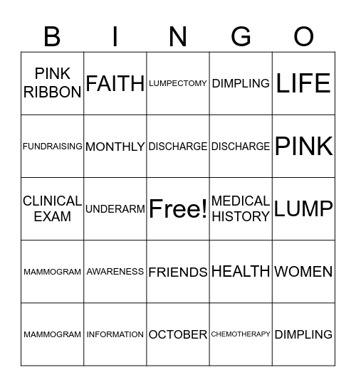 Breast Cancer Bingo Card