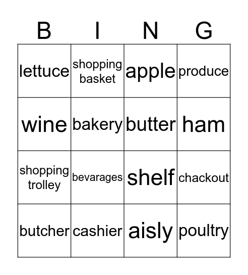 supermarket Bingo Card