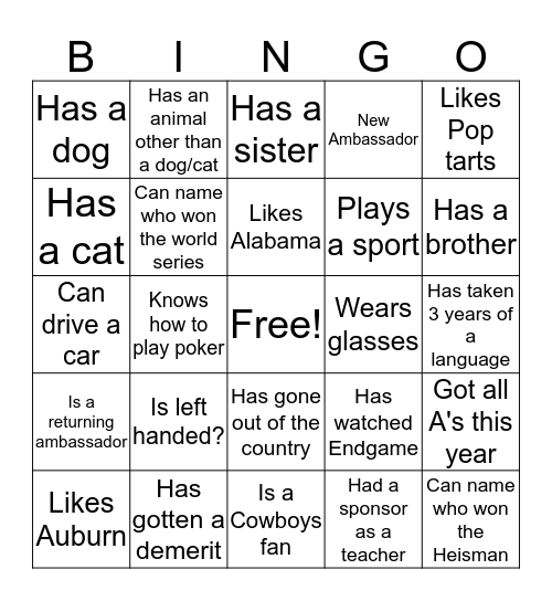 People Bingo Card