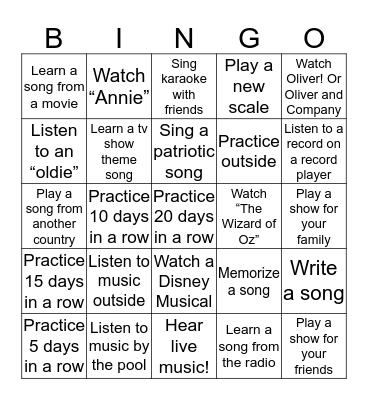 Summer Music Bingo! Bingo Card