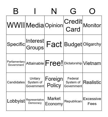 4th Quarter Assessment Bingo Card