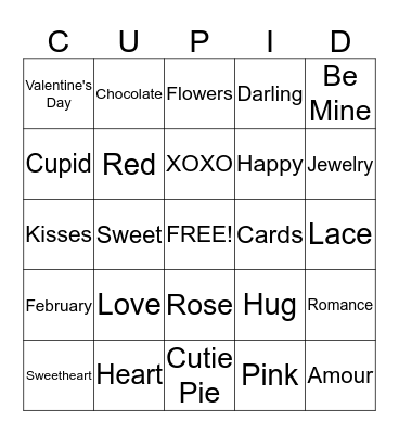 Happy Valentines Day Bingo Card