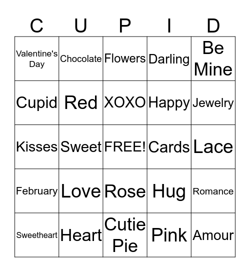 Happy Valentines Day Bingo Card