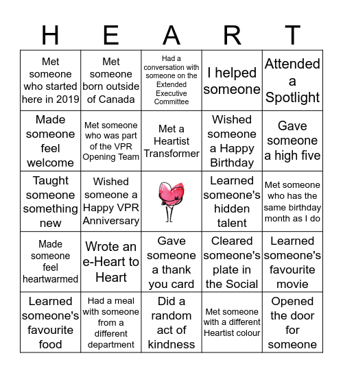 Heartist Bingo Card