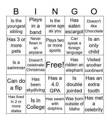 Find someone who... Bingo Card