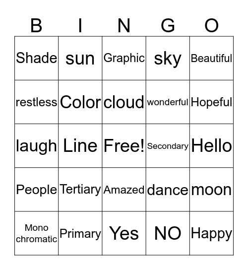 Art Class Bingo Card