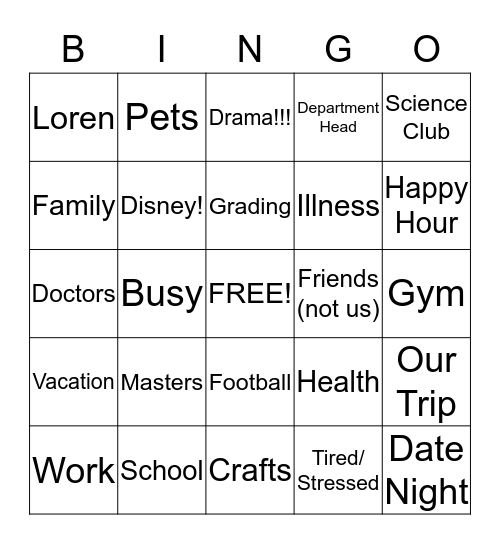 Cheryl is a Pain in the Ass Bingo Card