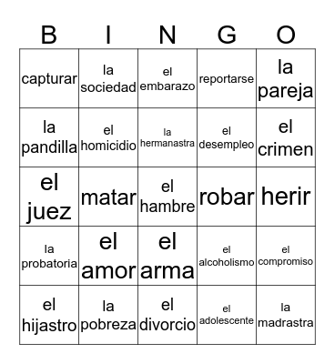 Unidad 3 Vocabulario  Bingo Card