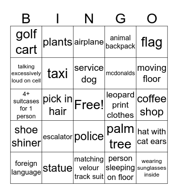 Airport Bingo Card