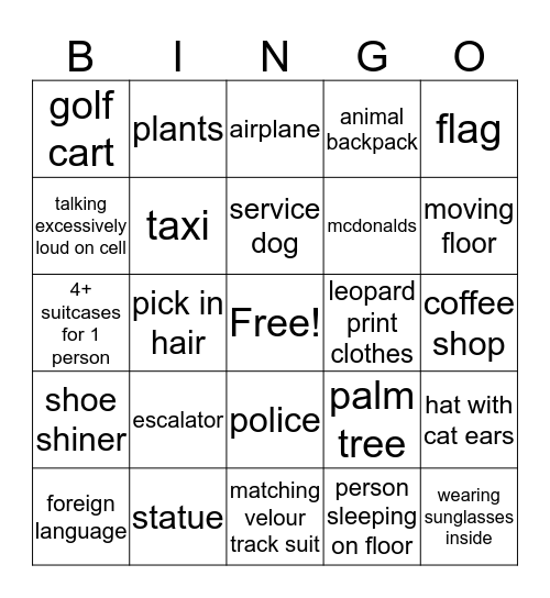 Airport Bingo Card