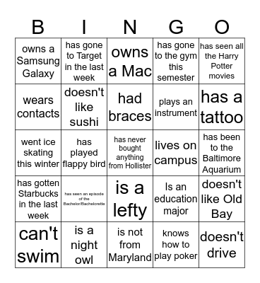 People Bingo Card