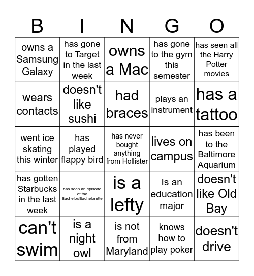 People Bingo Card