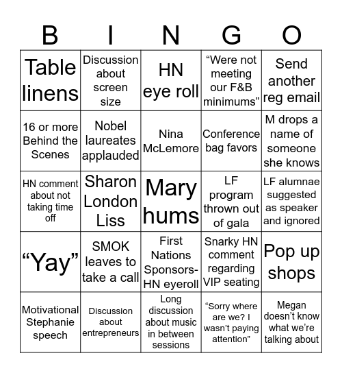 Toronto Matrix Bingo Card