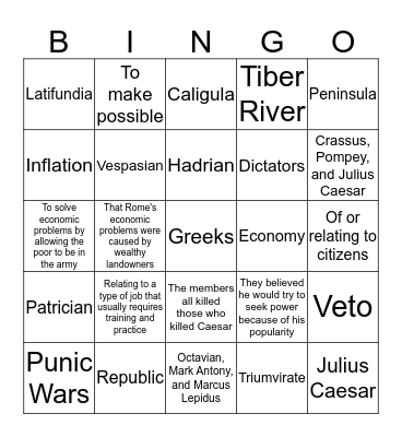 Rome Bingo Card