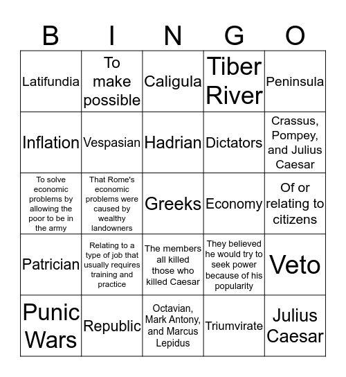 Rome Bingo Card