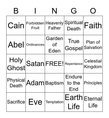 Adam and Eve Bingo Cards Bingo Card