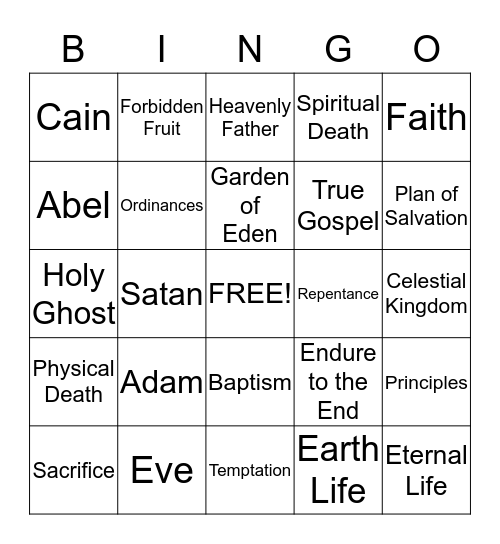 Adam and Eve Bingo Cards Bingo Card