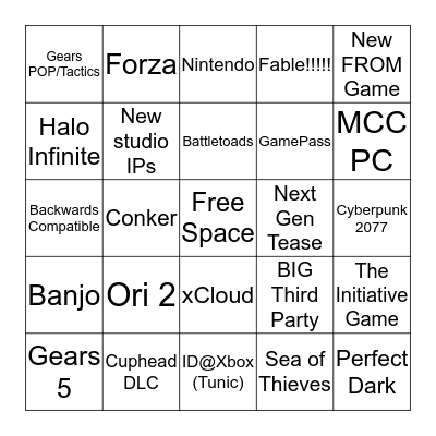 Xbox Bingo Card