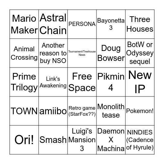 Nintendo Bingo Card