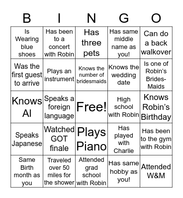 Find the shower guest who.... Bingo Card