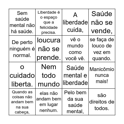 18 de Maio - Dia  Nacional da Luta antimanicomial Bingo Card