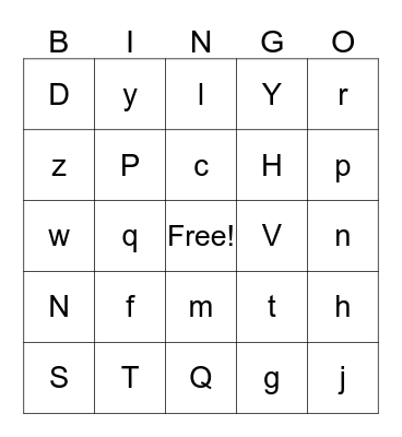 Alphabet Bingo Card