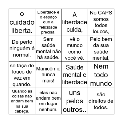 18 de Maio - Dia  Nacional da Luta antimanicomial Bingo Card