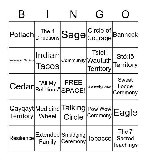 Aboriginal Bingo Card