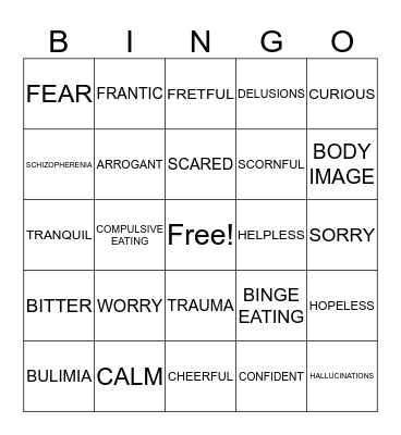 Mental Health Bingo Card