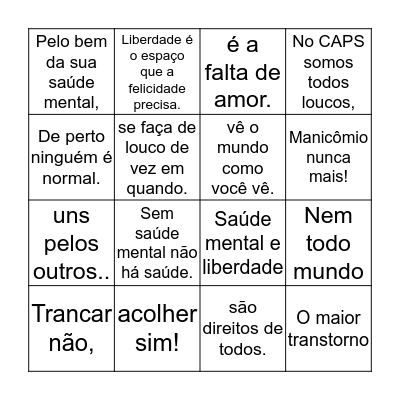 18 de Maio - Dia  Nacional da Luta antimanicomial Bingo Card