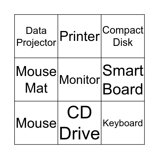 Parts of a Computer Bingo Card