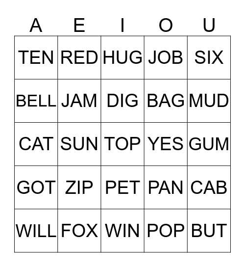 Name That Sound Bingo Card