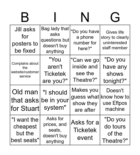 Box Office Bingo Card