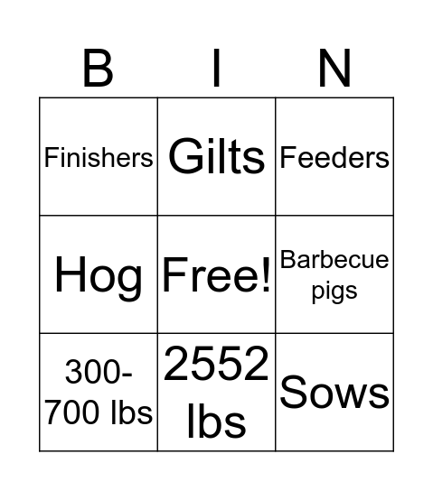 Swine  Bingo Card